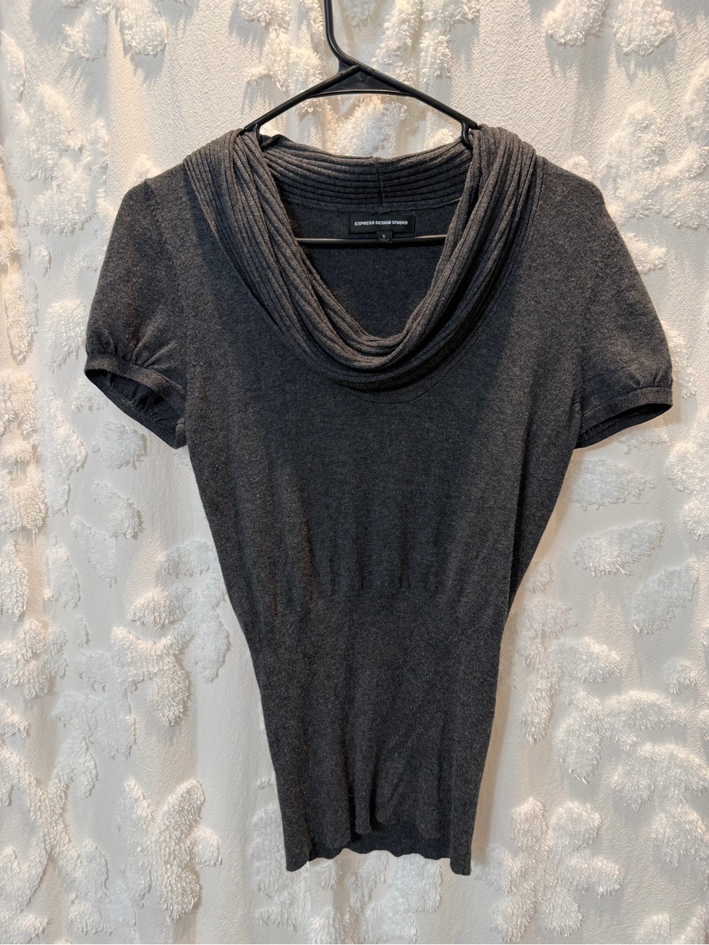 Express Charcoal Short-Sleeve Cowl Neck Sweater top